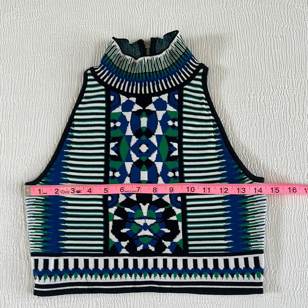 Torn by Ronny Kobo Blue Black Graphic stretch knit halter style Tank Top - Picture 6 of 8
